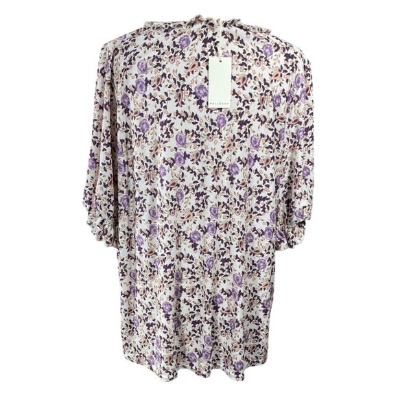 New Melloday Floral Top Blouse Purple Pink Size 1X Stretch - Picture 3 of 9